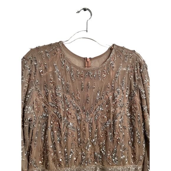 Mac Duggal Beaded Long Sleeve Evening Gown Mocha Size 16 5124 NEW $598 - Picture 5 of 12